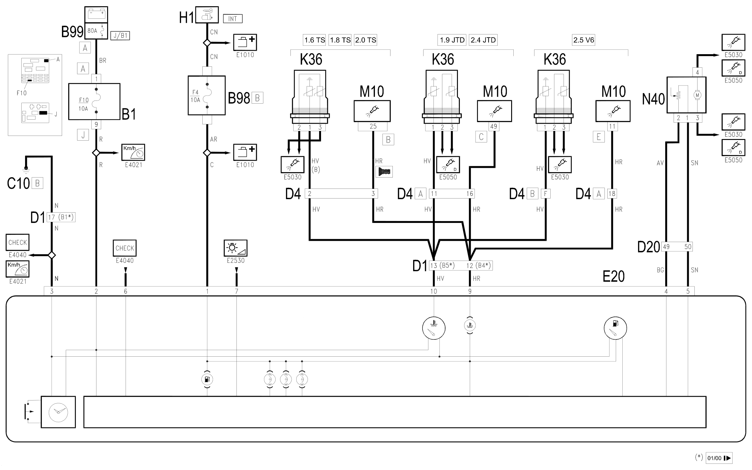 Wiring diagram E4023 AUXILIARY INSTRUMENT(DASHBOARD CENTRE)