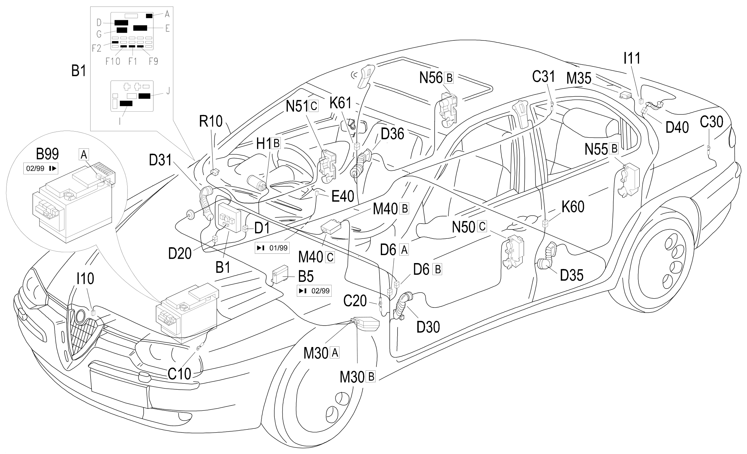 Location of components, E7015