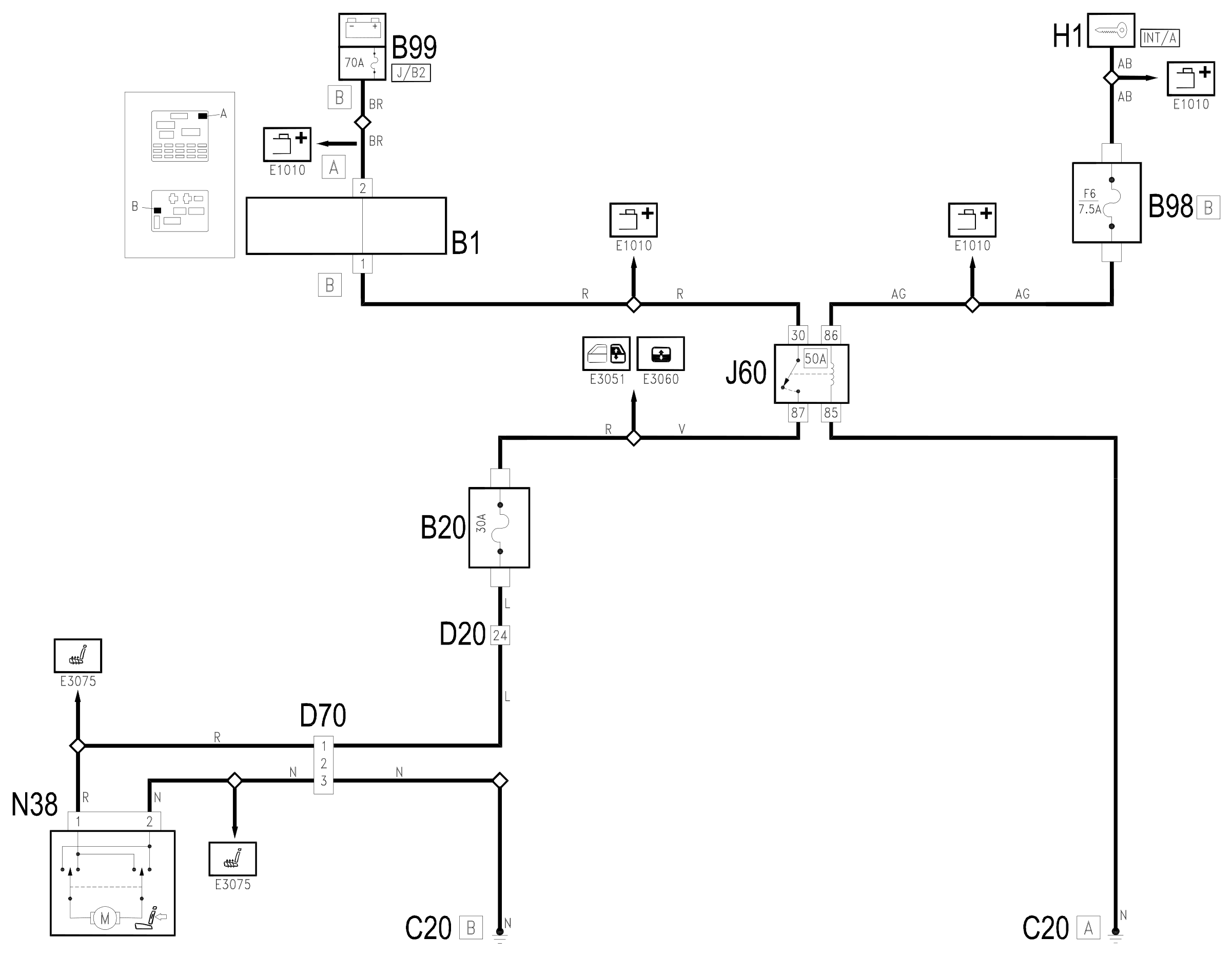 Wiring diagram E3076 ELECTRICALLY-ADJUSTABLE SEATS