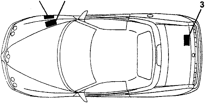 Top view of the car showing identification plate locations 1, 2 and 3