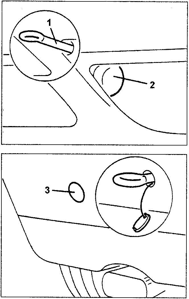 Close-up diagrams showing front tow hitch, front bumper slot, and rear bumper cover locations.