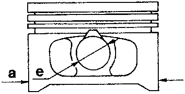 Piston with diameter a and piston pin hole e