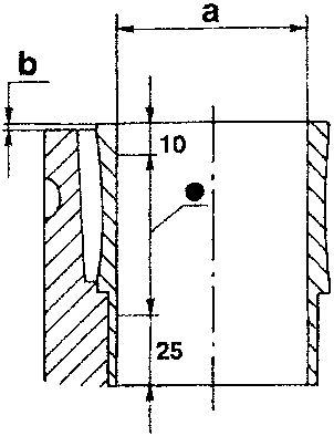 Cylinder liner, diameter a, protrusion b, inspection area between 10 and 25 mm
