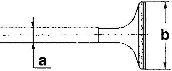 Valve, stem diameter a and mushroom diameter b