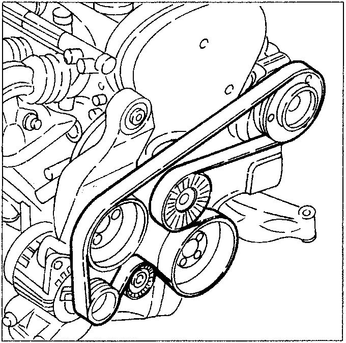 Auxiliary component belt diagram showing pulleys and belt