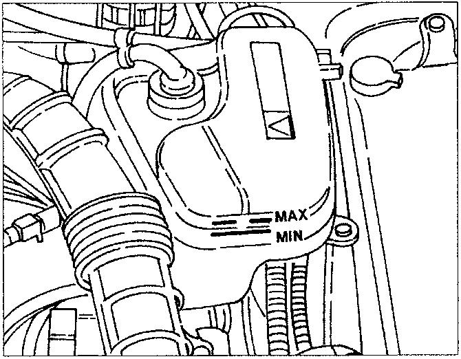 Engine coolant expansion reservoir with MIN and MAX markings