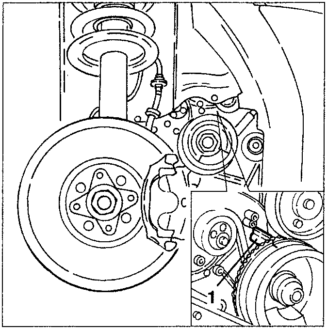 Diagram showing front suspension and timing belt components