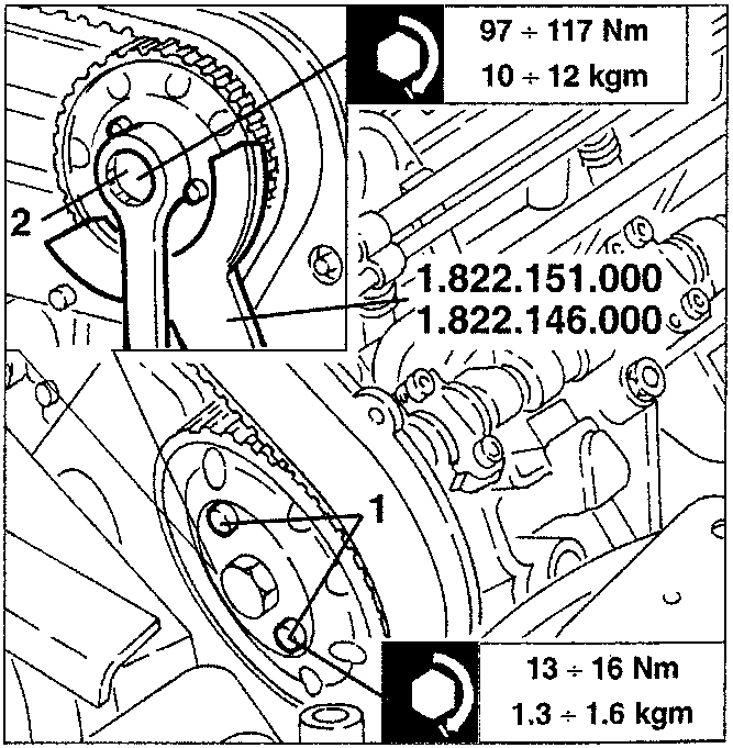 Diagram showing pulley removal tools and torque values