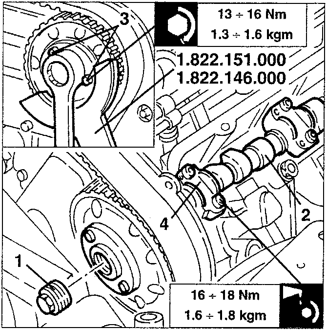 Camshaft assembly with tools 1.822.151.000 and 1.822.146.000