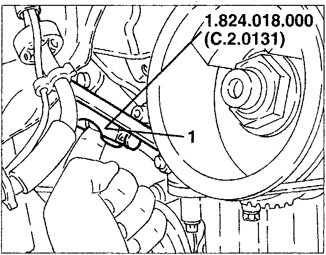 Alternator and water pump drive belt tensioning diagram showing component 1 and part number 1.824.018.000 (C.2.0131).