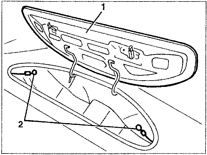 Diagram showing hood lid opening device with two cables attached to eyelets