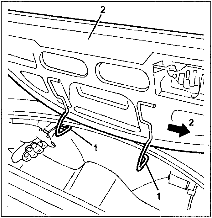 Diagram showing removal of return springs from boot lid arms