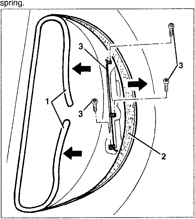 Diagram showing removal of torsion spring with arrows indicating direction of movement, labeled parts 1, 2, and 3