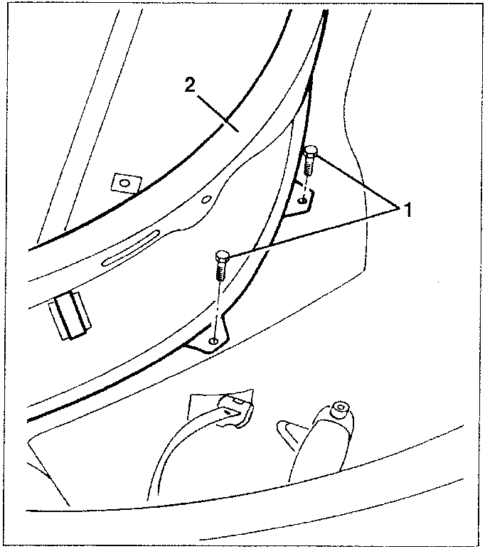 Diagram showing hood compartment partition brackets and screws