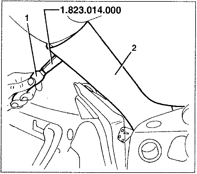 Illustration showing a hand using a tool to remove profiles from a windscreen pillar trim