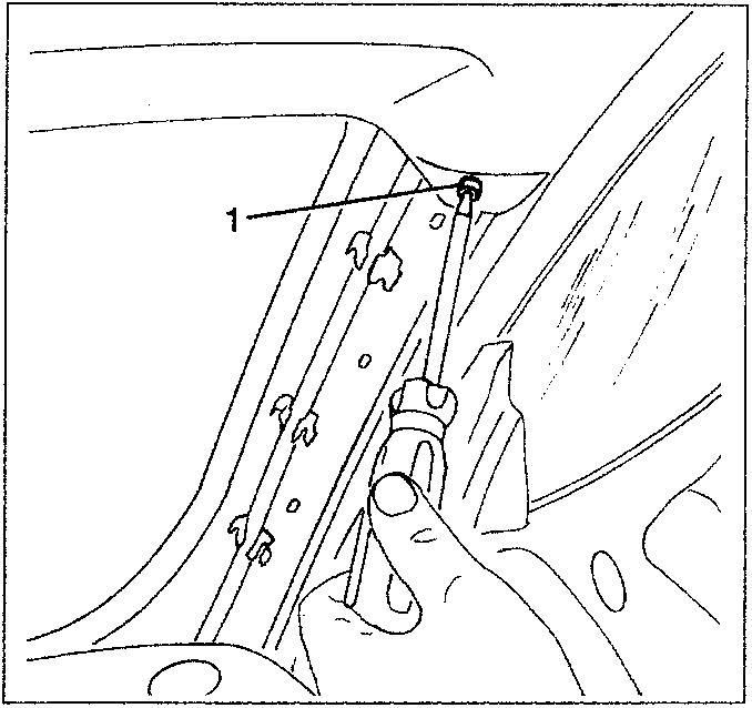 Illustration showing a hand using a tool to slacken a screw on a windscreen pillar