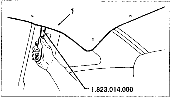 Diagram showing removal of roof lining with tool 1.823.014.000
