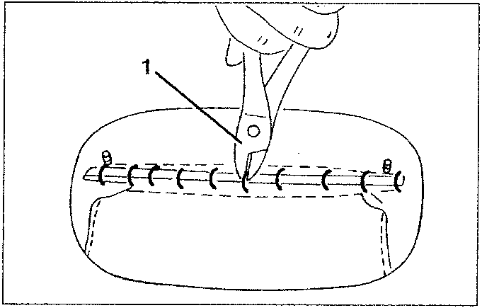 Diagram showing pliers removing metal clips from a car seat cover.