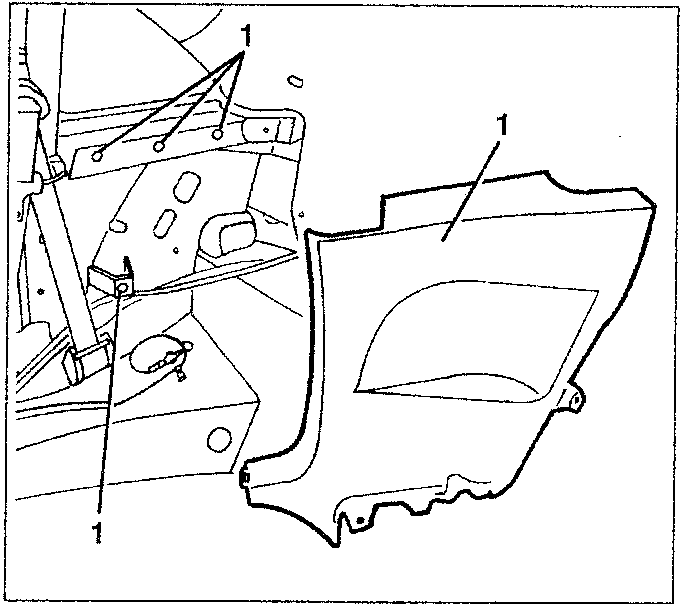 Diagram showing the removal of a side panel with plastic nails and clips.