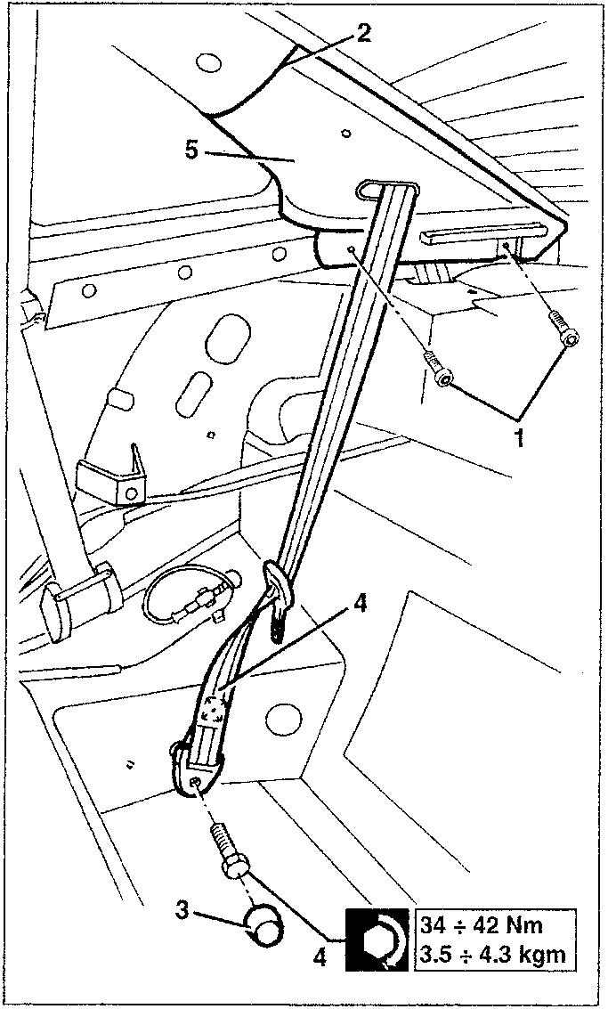 Diagram showing rear pillar trim components with torque specifications