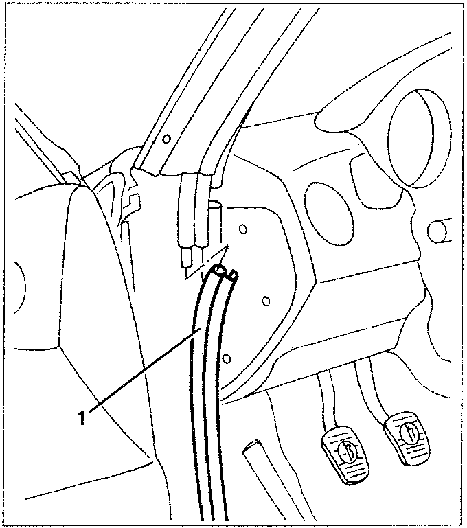 Diagram showing door surround seal being prised off, with part 1 indicated.