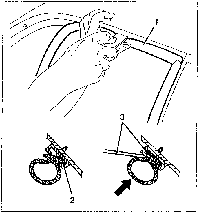 Diagram showing hand inserting part 1 into a door frame with part 2 indicating a jointing pin being inserted.