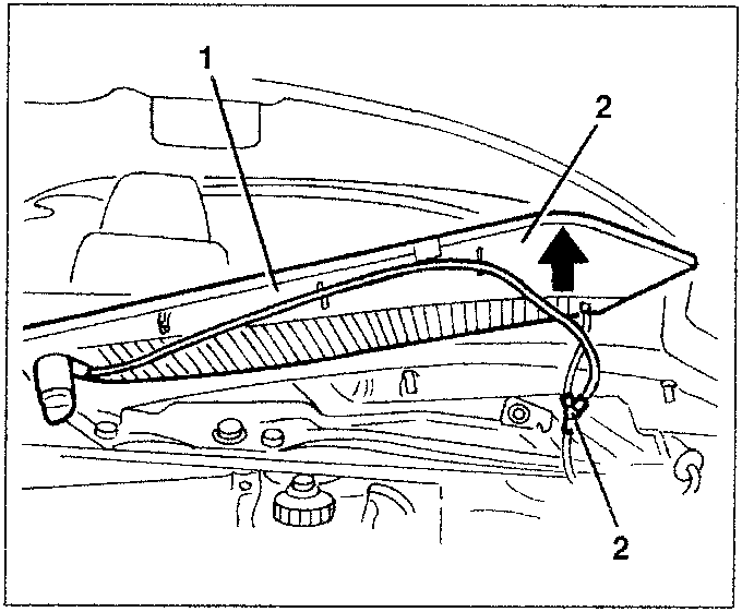 Air intake grille removal diagram showing parts 1, 2