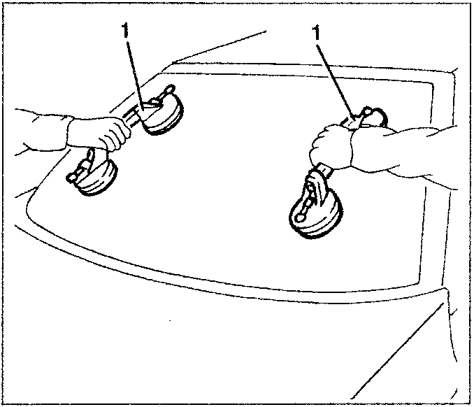 Illustration showing hands using special suction cups to remove rear screen