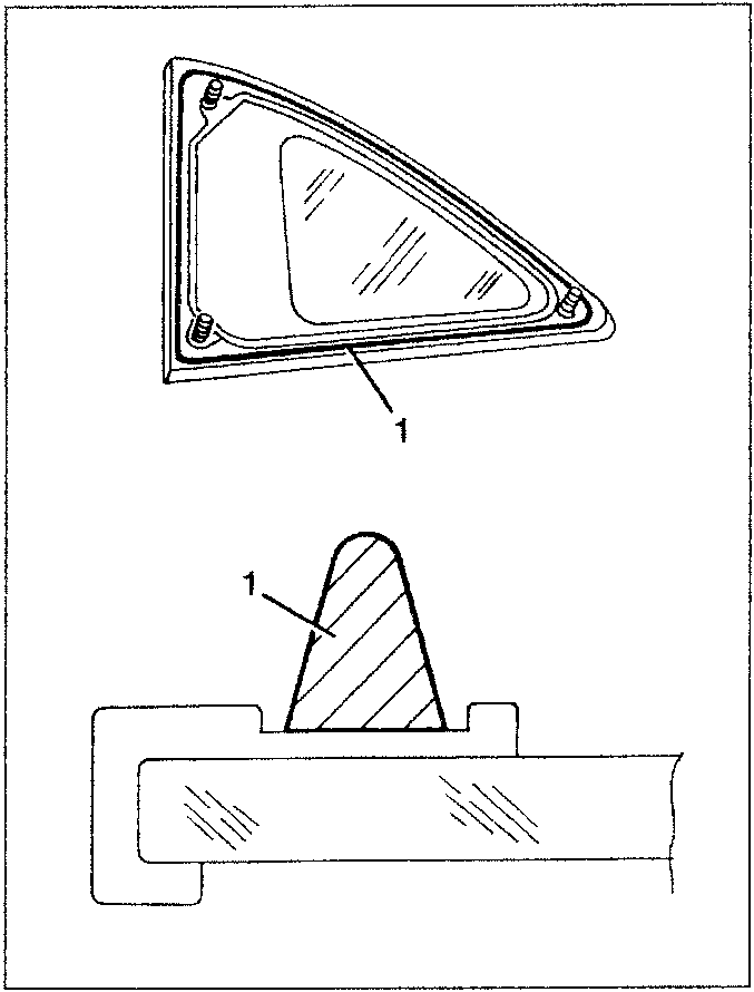 Diagram showing application of sealant and fitting glass with pins