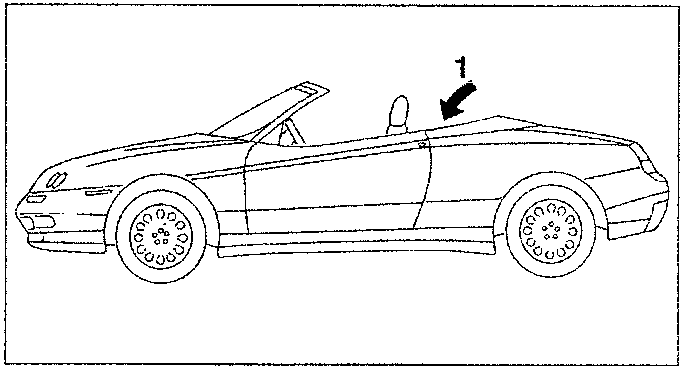 Diagram showing hood closed with numbered part 1.