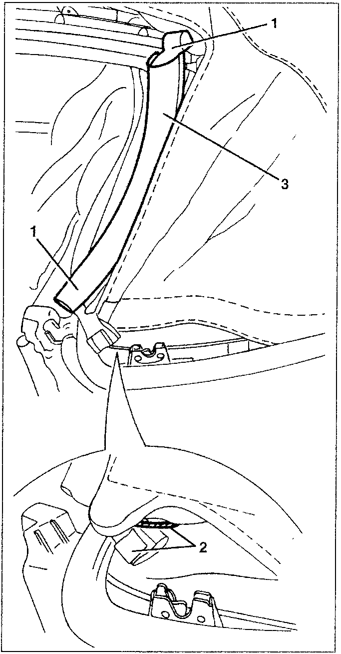 Diagram showing a hood latch mechanism with parts labeled 1 and 2.