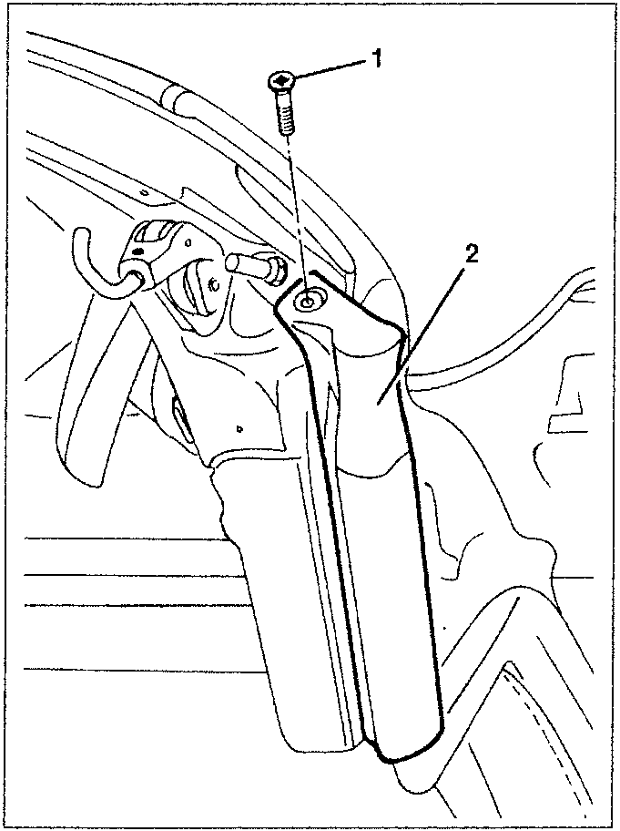 Diagram showing a screw (1) and a seal (2) attached to a hood frame.
