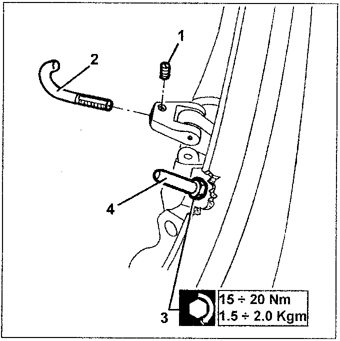Front hook assembly with parts 1, 2, 3, 4