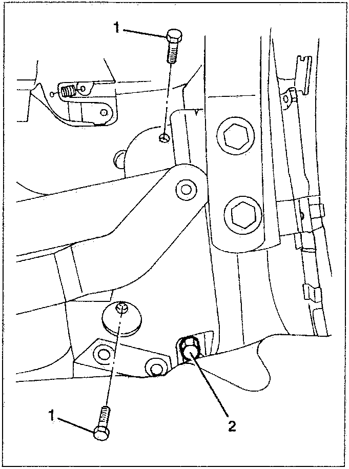 Diagram showing hood connection brackets with labeled parts 1 and 2