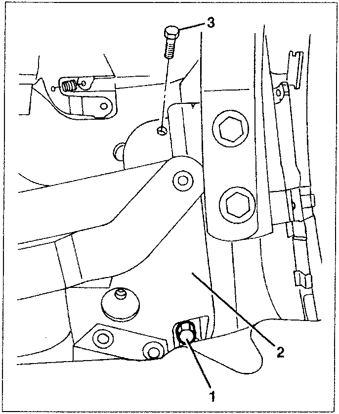 Hood connection bracket with screws 1, 2 and 3