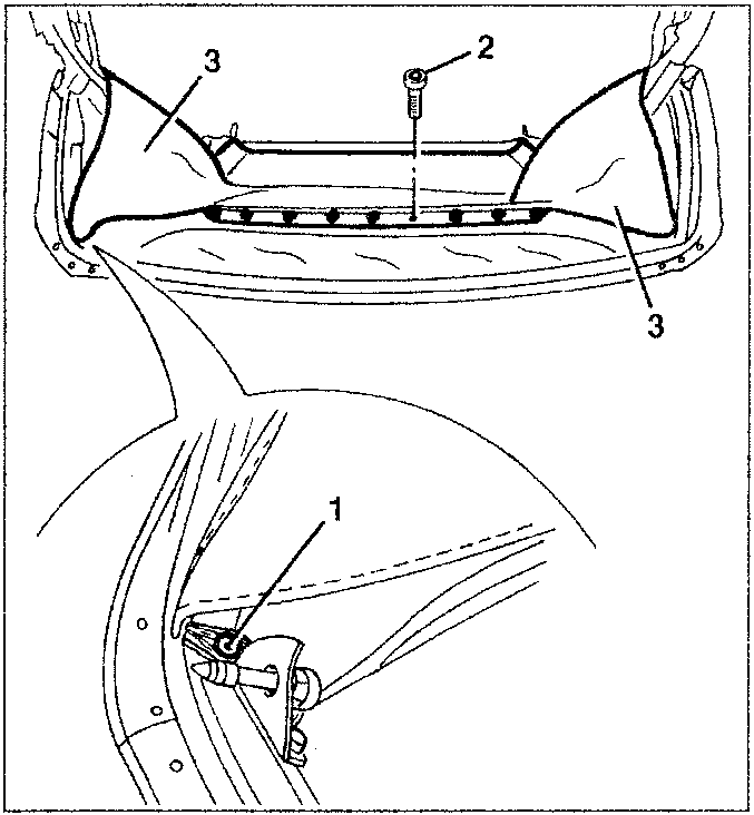 Hood lining release at the rear