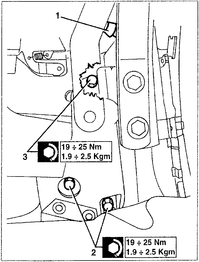 Hood fastening bracket assembly with torque specifications