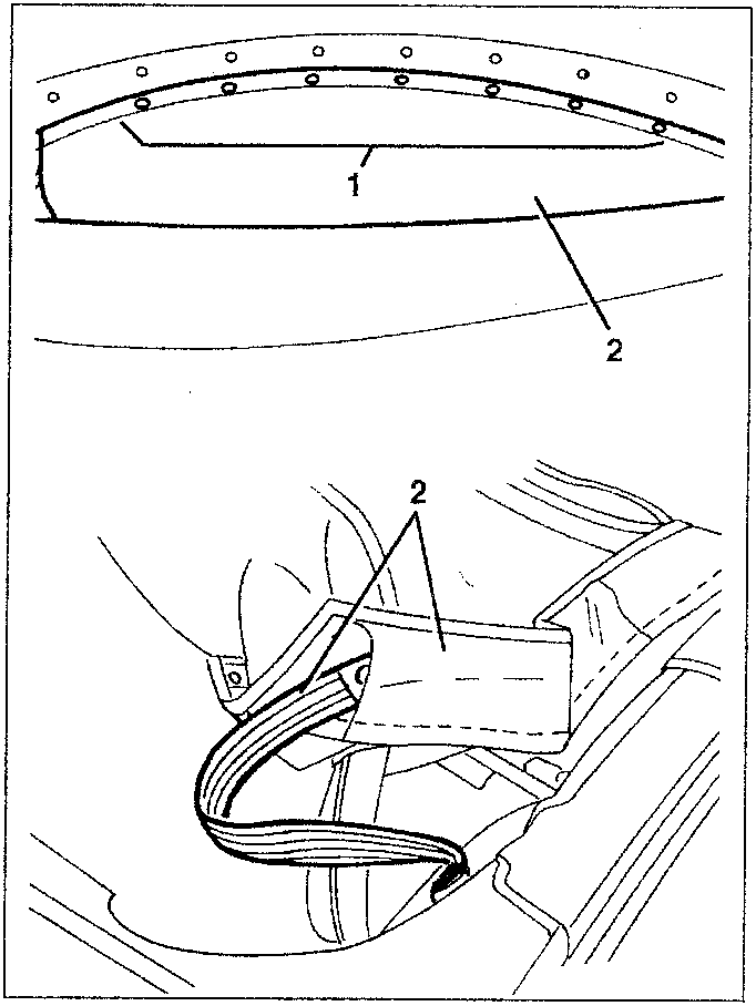 Diagram showing release of lining by withdrawing elastic tapes from side slots