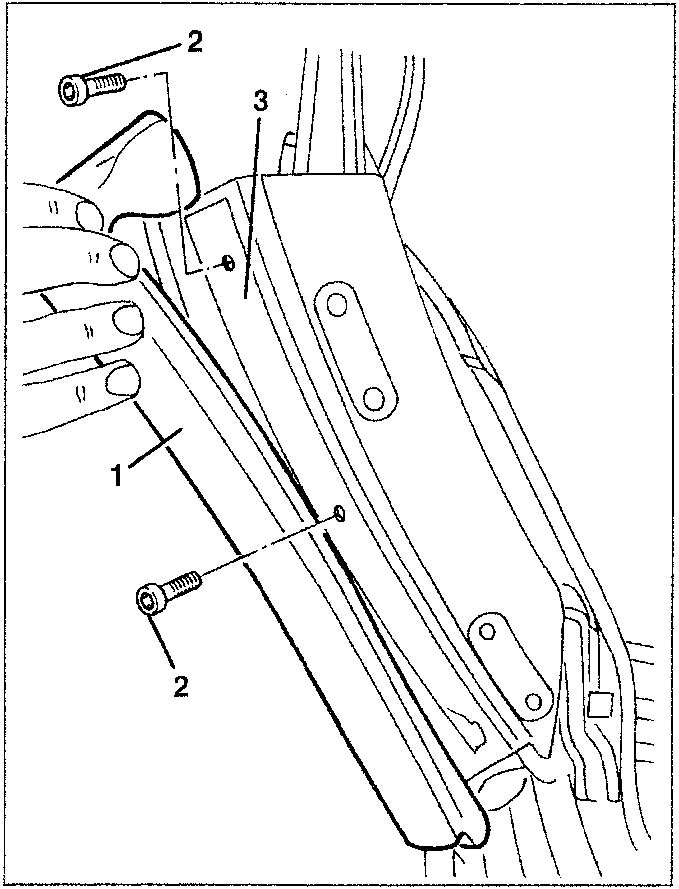 Diagram showing hood seal removal with parts labeled 1, 2, and 3