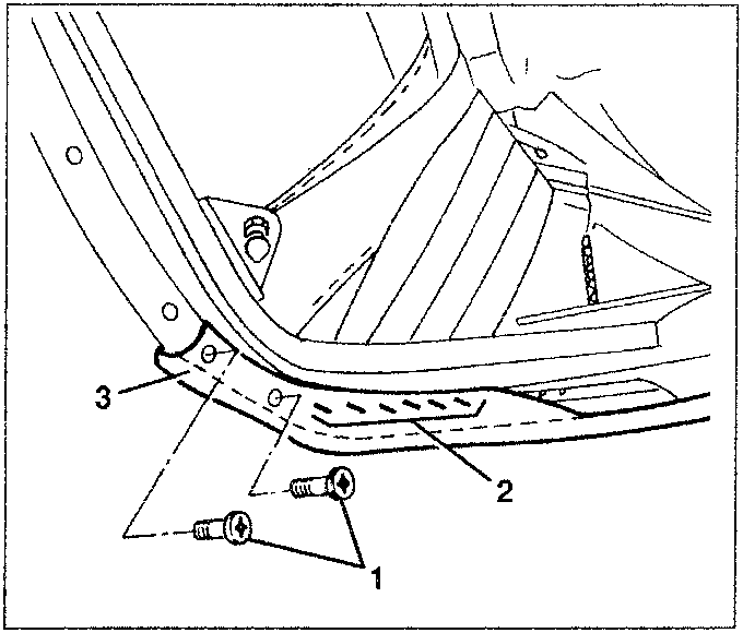 Diagram showing rear hood canvas removal with parts labeled 1, 2, and 3