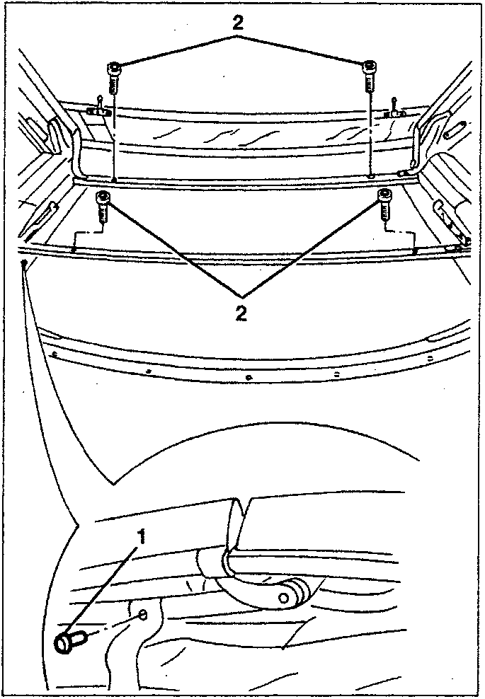 Diagram showing removal of rivets and slackening of screws fastening hood canvas to ribs