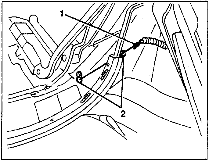 Diagram showing release of tensioning cable from spring and withdrawal from rings