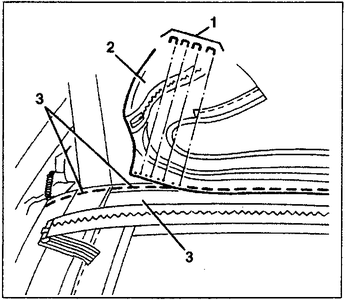 Diagram showing removal of metal clips and hood canvas with labeled parts 1, 2, and 3.