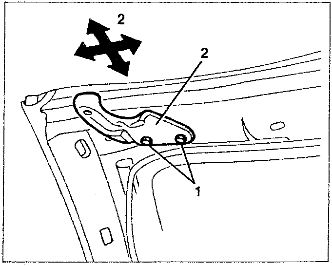 Diagram showing hood connection bracket with numbered parts 1 and 2