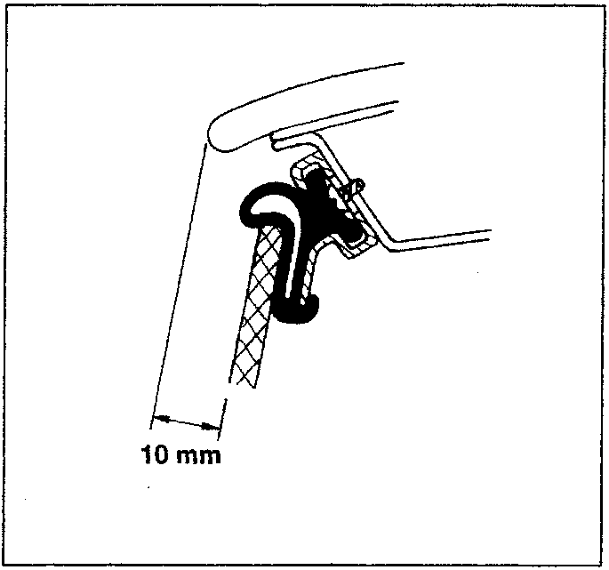 Diagram showing window seal groove adjustment with 10 mm dimension