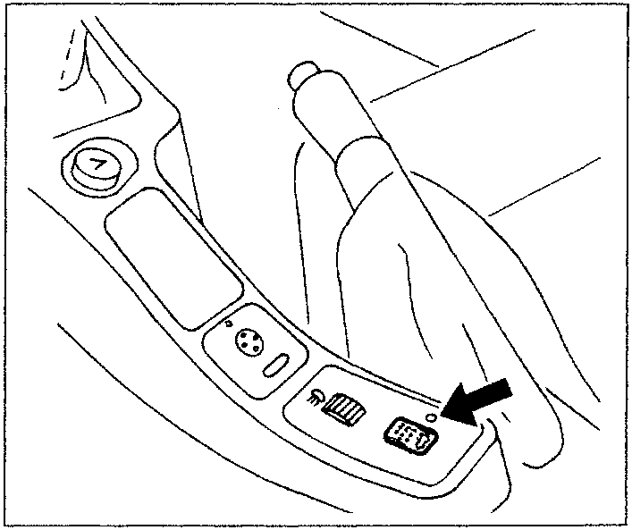 Close-up diagram showing a hand pressing the system control button on the car's interior panel.