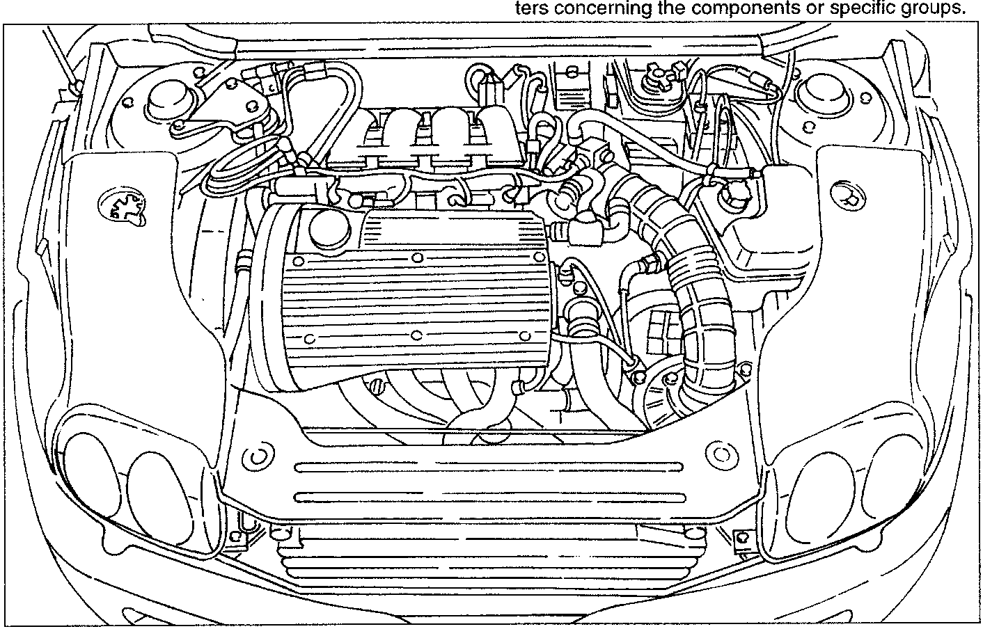 Engine bay view showing engine and surrounding components