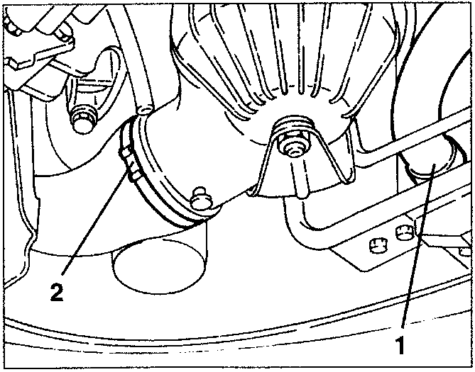 Close-up of radiator outlet sleeve and clamp