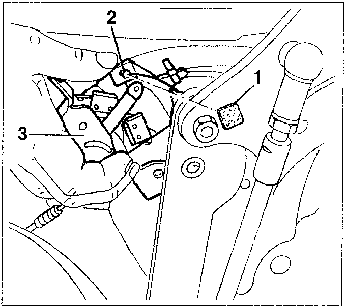 Hood cover clamping locks removal diagram showing components 1, 2 and 3