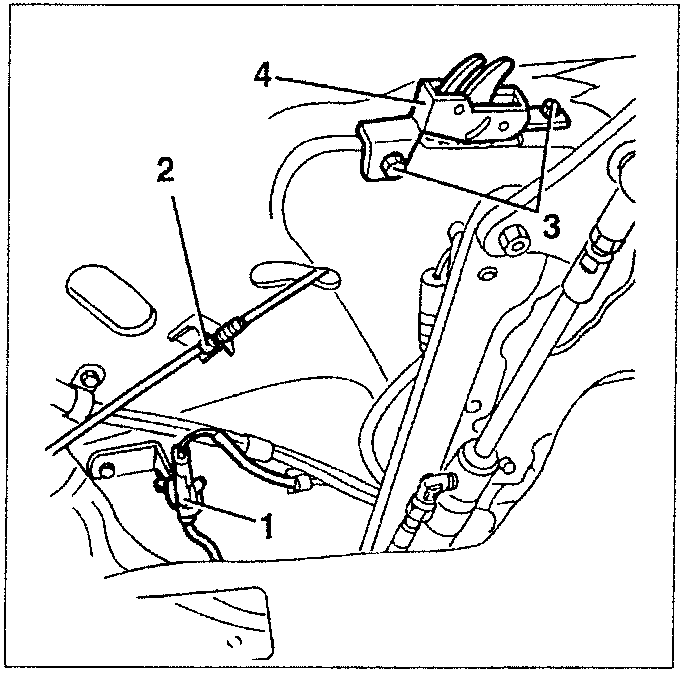 Hood cover clamping locks removal diagram showing components 1, 2, 3 and 4